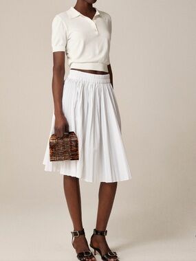 J. Crew NWT Smocked-Waist Pleated Cotton Blend Skirt in White, Size X-Large